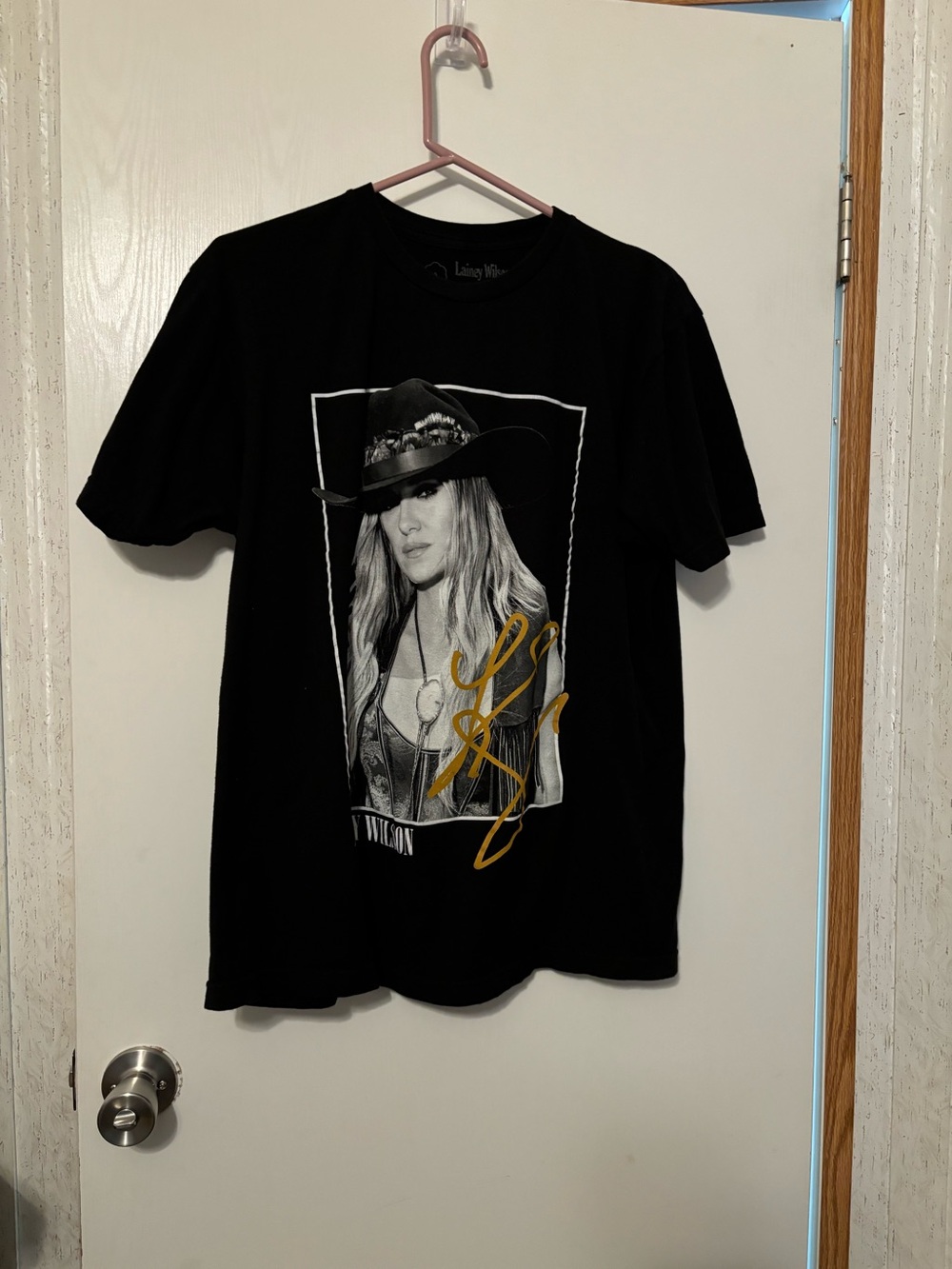 Black Short Sleeve Graphic Tee with Yellow Script Accent